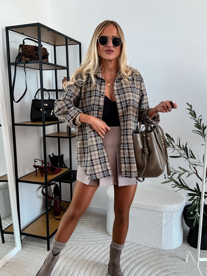 ELENA - KOSZULA W BEŻOWĄ KRATE 100% BAWEŁNA 6