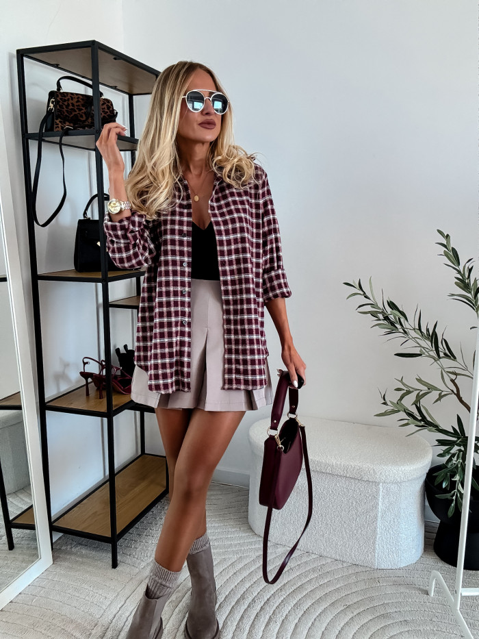 ELENA- KOSZULA W BORDOWĄ MAŁĄ KRATE 100% BAWEŁNA 4