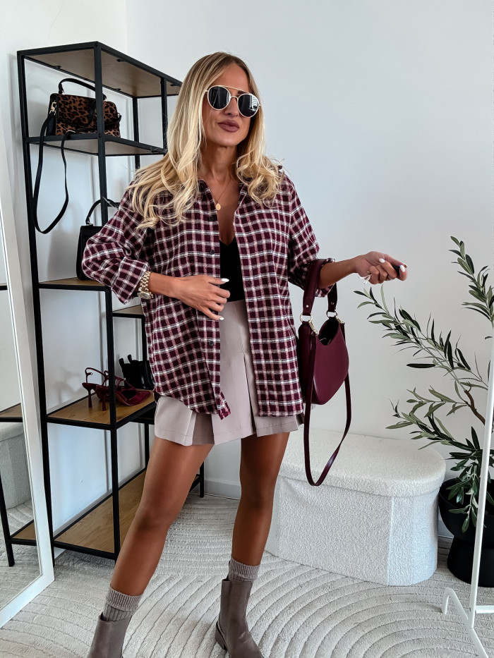 ELENA- KOSZULA W BORDOWĄ MAŁĄ KRATE 100% BAWEŁNA 5