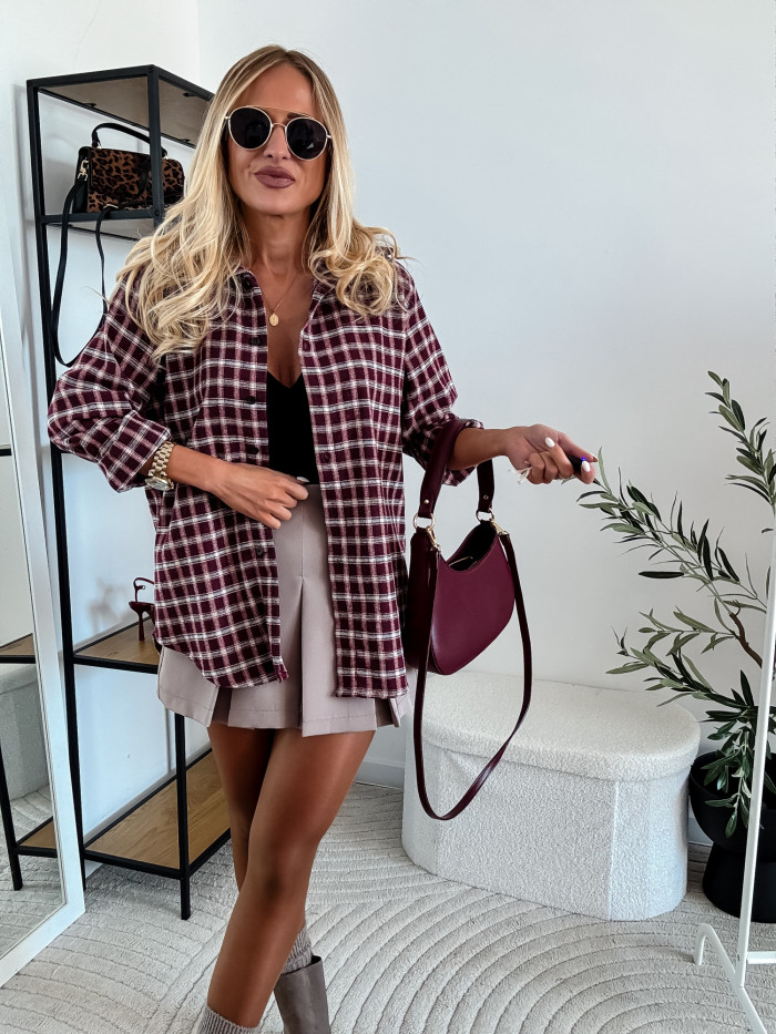 ELENA- KOSZULA W BORDOWĄ MAŁĄ KRATE 100% BAWEŁNA 6