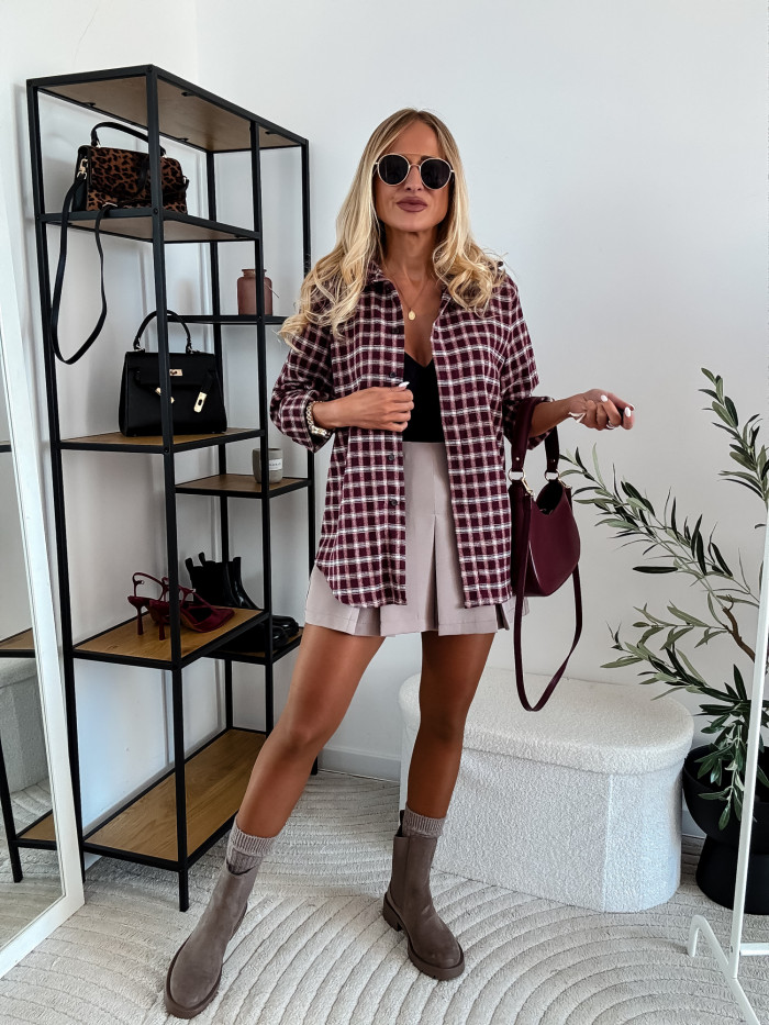 ELENA- KOSZULA W BORDOWĄ MAŁĄ KRATE 100% BAWEŁNA 7