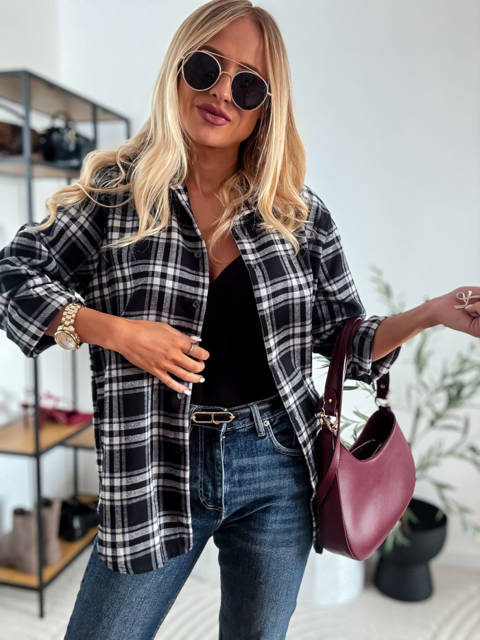 ELENA - KOSZULA W CZARNA KRATE 100% BAWEŁNA