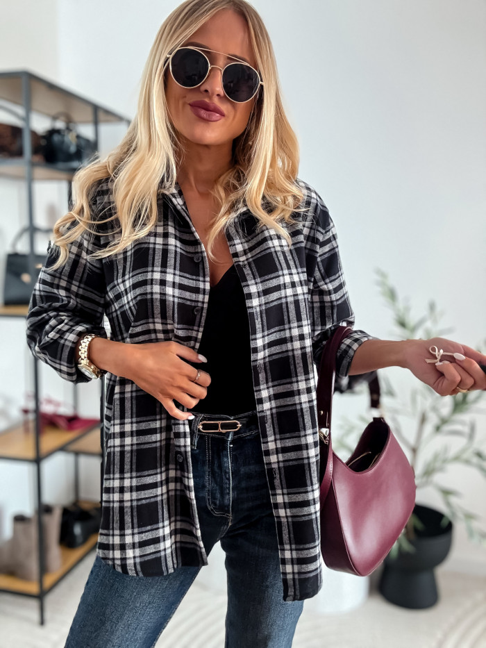 ELENA - KOSZULA W CZARNA KRATE 100% BAWEŁNA 2