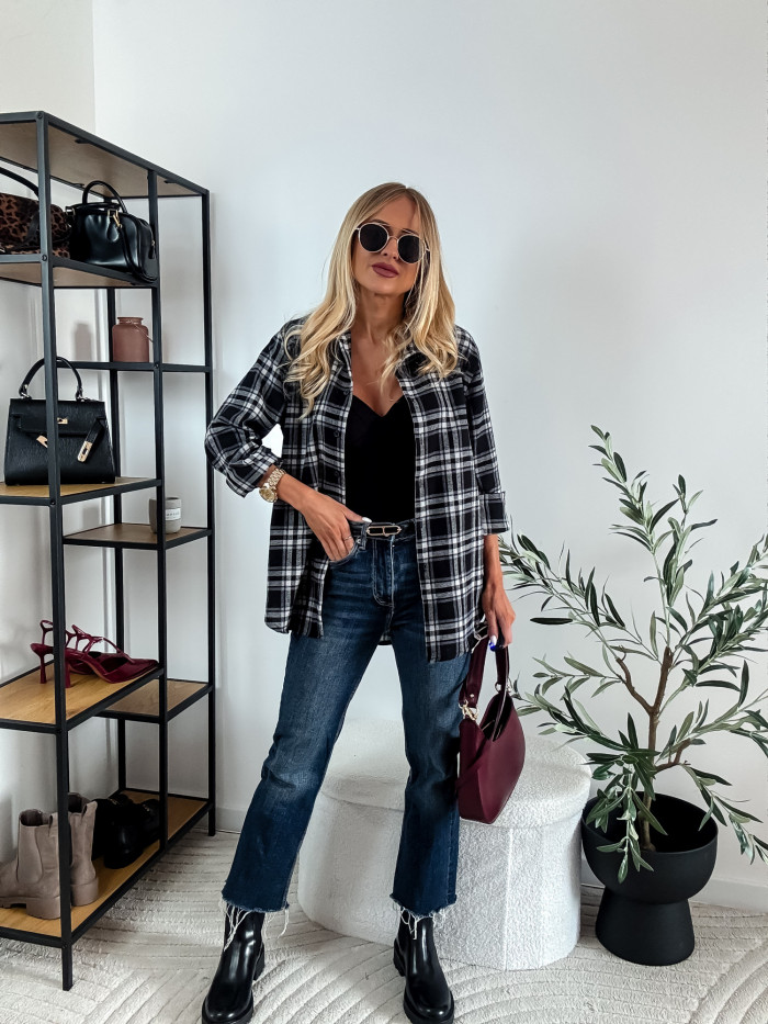 ELENA - KOSZULA W CZARNA KRATE 100% BAWEŁNA 3