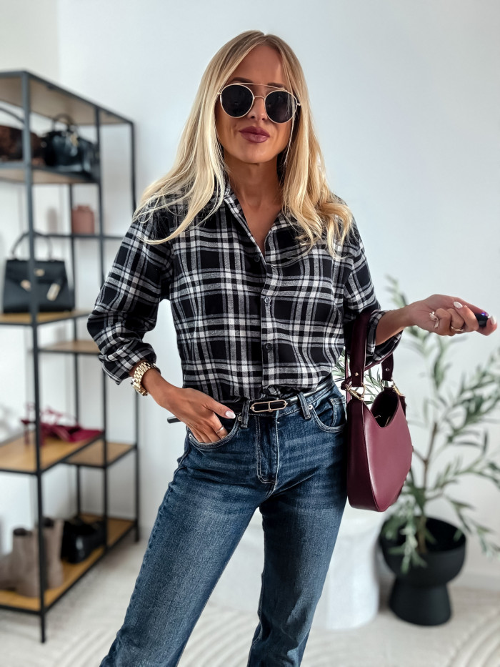 ELENA - KOSZULA W CZARNA KRATE 100% BAWEŁNA 5