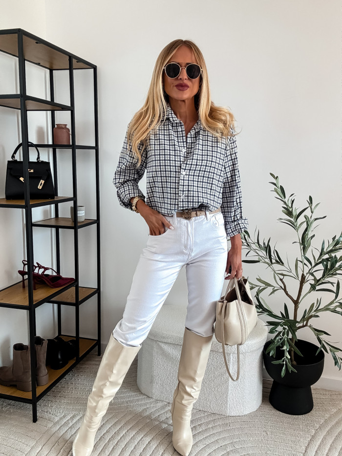 ELENA - KOSZULA W SZARO GRANATOWA KRATE 100% BAWEŁNA 5