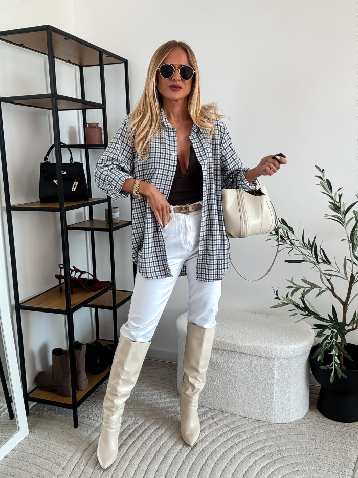 ELENA - KOSZULA W SZARO GRANATOWA KRATE 100% BAWEŁNA 8