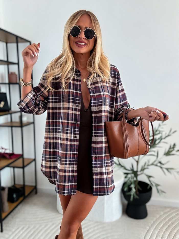 ELENA - KOSZULA FIOLET GRANAT BORDO W KRATE 100% BAWEŁNA 3