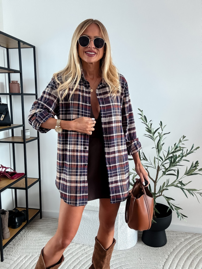 ELENA - KOSZULA FIOLET GRANAT BORDO W KRATE 100% BAWEŁNA 5