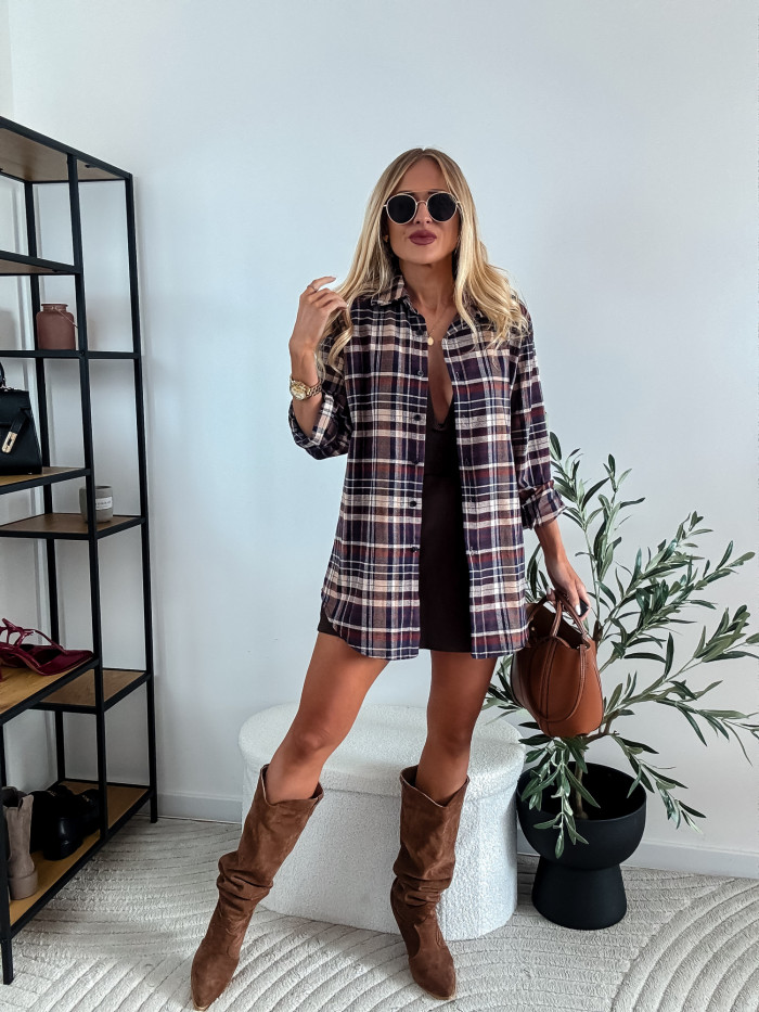 ELENA - KOSZULA FIOLET GRANAT BORDO W KRATE 100% BAWEŁNA 6