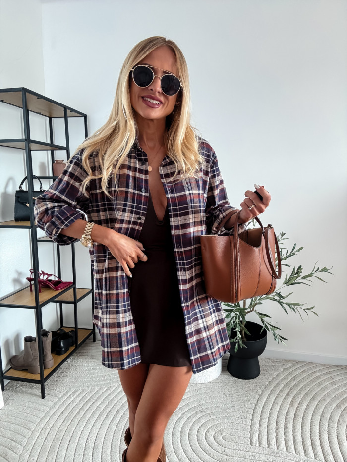 ELENA - KOSZULA FIOLET GRANAT BORDO W KRATE 100% BAWEŁNA 8
