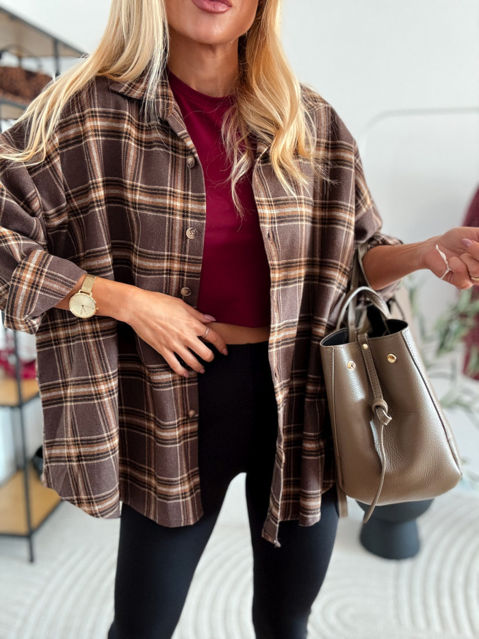 KOSZULA DALIA LONG 80% BAWEŁNA CZEKOLADOWO BRĄZOWA 5