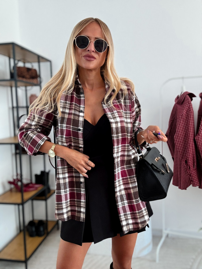 ELENA- KOSZULA W DUŻĄ KRATE BORDOWO BIAŁA 100% BAWEŁNA 4